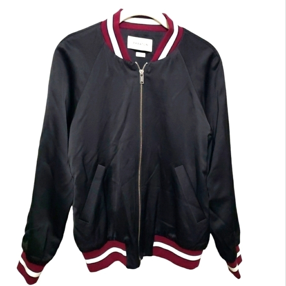 BABATON Aritzia Chelsey Satin Collarless Full Zip Athletic Track Jacket Black S - Picture 1 of 14